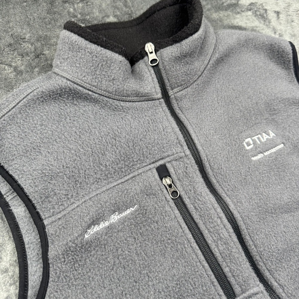 Eddie Bauer Mens Gray Fleece Vest TIAA Wealth Management Logo EB204 Size M